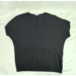 Vila Milano Black Knit Sweater Top S V Neck Short Sleeve Minimalist Careercore